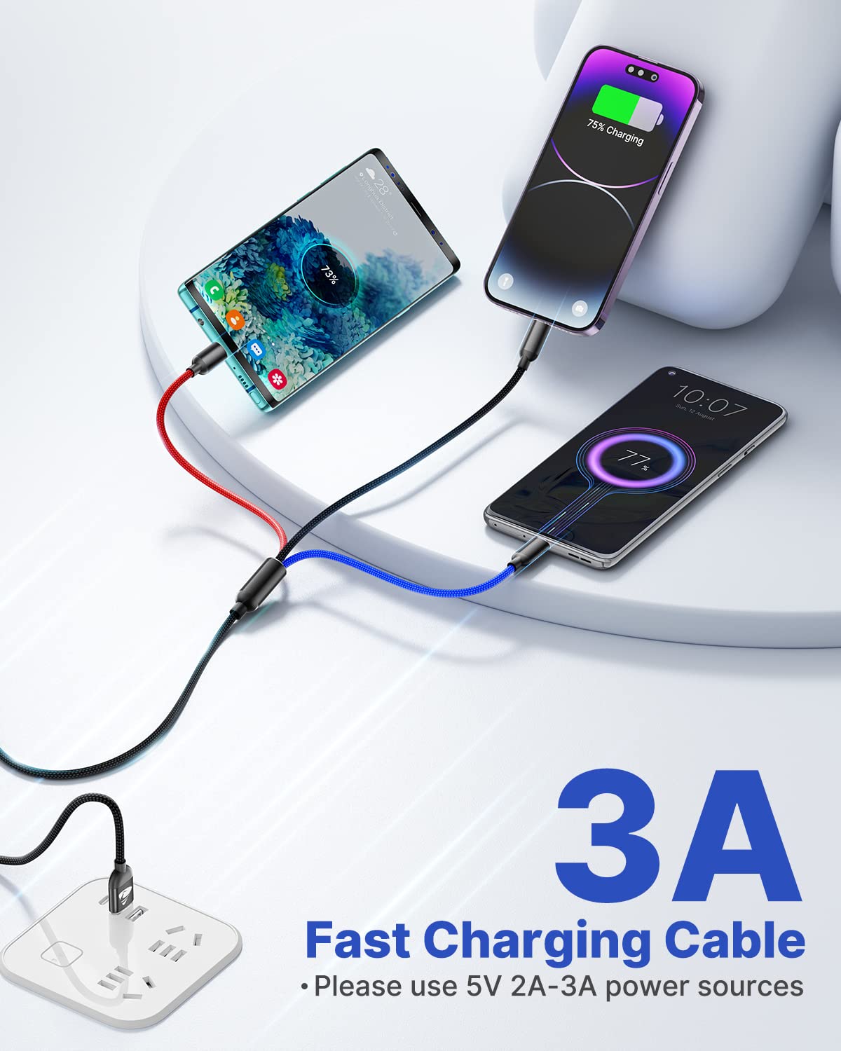 Aioneus Multi Charging Cable, Multi Charger Cable Nylon Braided 3 In 1 Charging Cable Multi Usb Cable Fast Charging Cord With Type C, Micro Usb And Ip Port, Compatible With Most Phones & Ipads