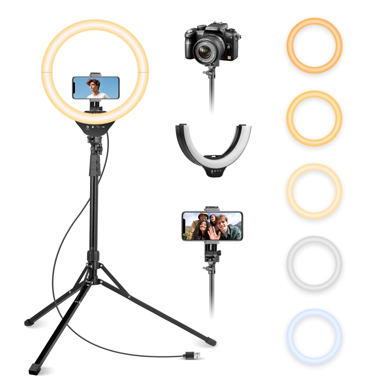 Aureday 14'' Selfie Ring Light With 62'' Tripod Stand And Phone Holder, Dimmable Led Phone Ringlight For Makeup/Video Recording/