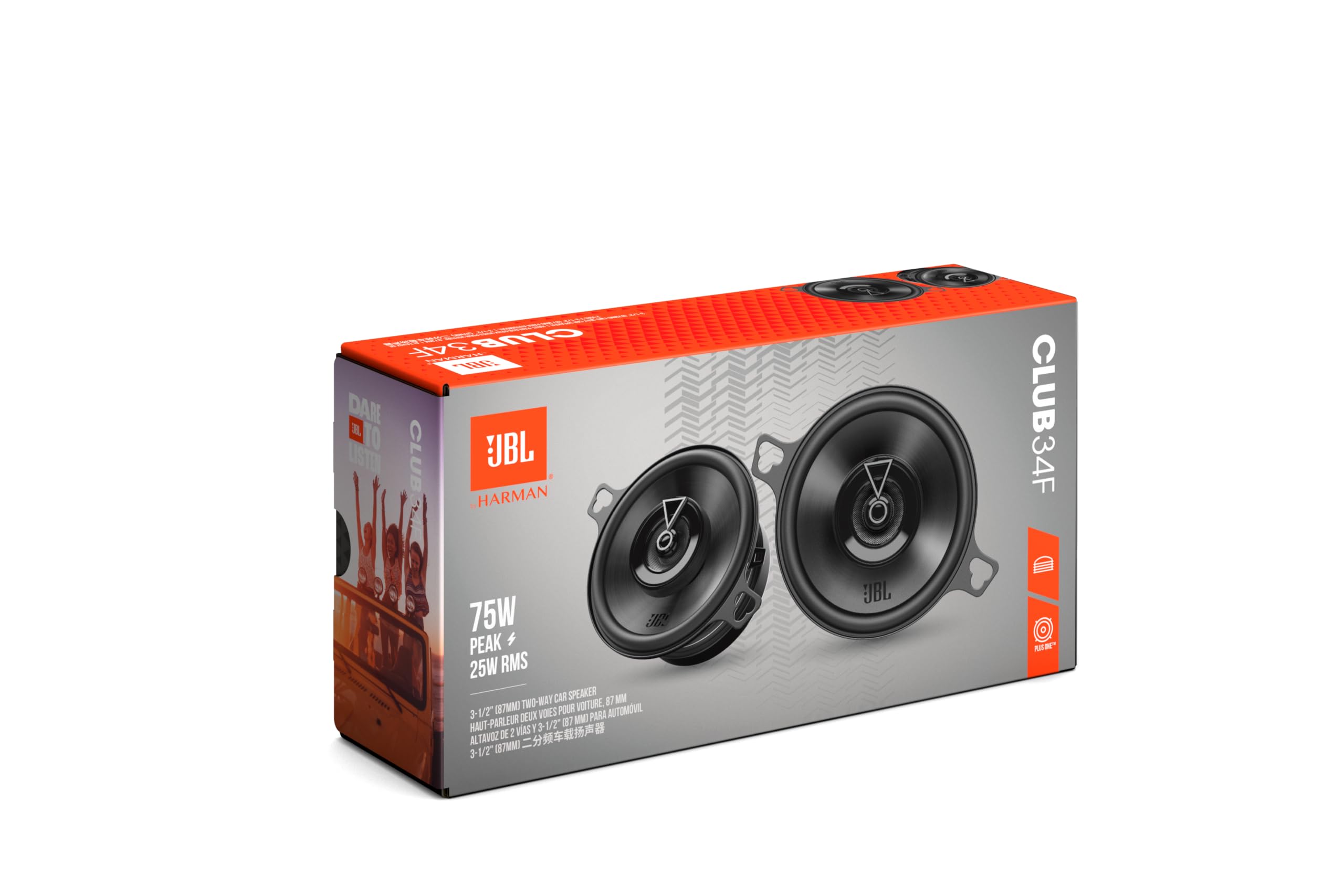 Jbl Club 34F   3 1/2'' (87Mm) Two Way Car Speaker, 75 Watts Peak, 25 Watts Rms, Sensitivity (@ 2.83V): 89Db, Frequency Response:
