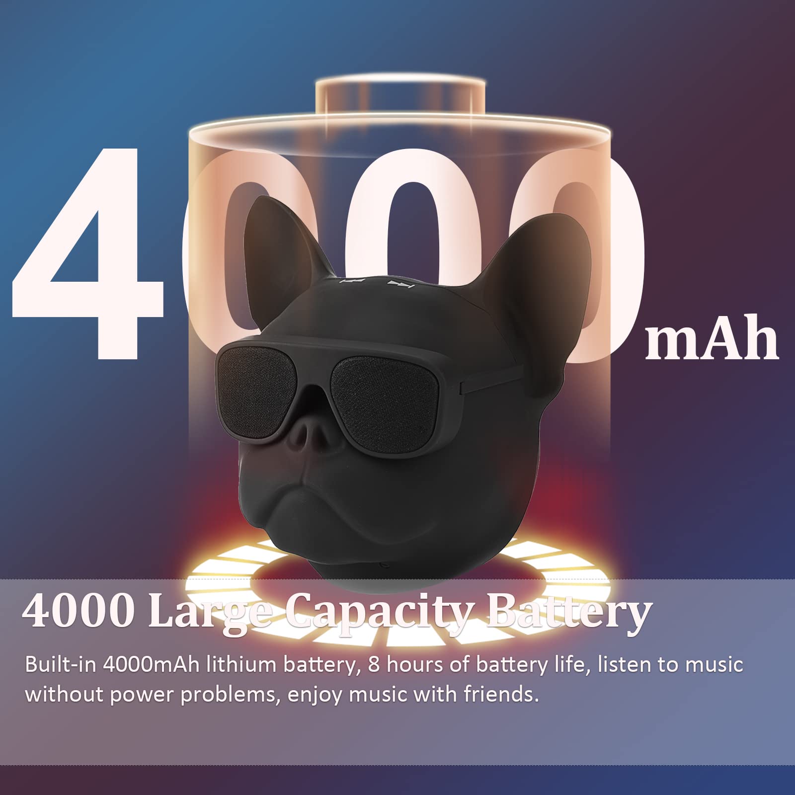 Portable Bluetooth Speaker, French Bulldog 10W Stereo Sound Music Player Bluetooth 4.1 Speaker With 32G Extension, Radio Function, Support Voice Command, Built In Battery