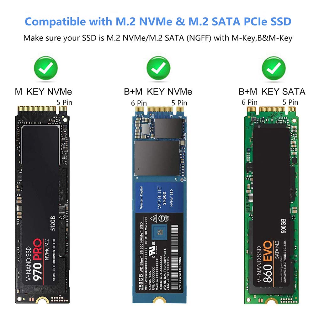 M.2 Nvme Sata Ssd Enclosure Adapter Tool Free, Usb 3.2 Gen2 10Gbps External Nvme To Usb Pci E 6Gbps Sata M Key / B+M Key, Nvme R