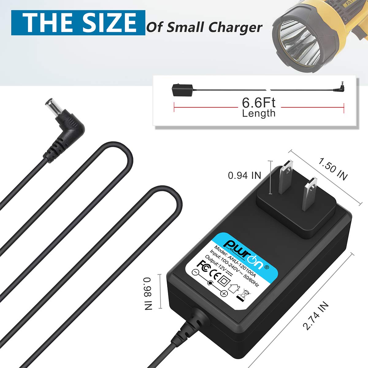 Pwron Ac Adapter Compatible With Stanley Fatmax Sl10Leds 10 Watt Li Ion Led Rechargeable Spotlight, Sl1M09 Sl5W09 Hid0109 Fl5W10 Fl3Wbd Led Rechargeable Flashlight 12Vdc Power Supply Cord