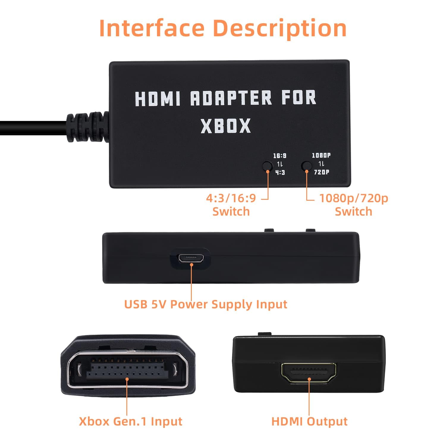 Mcbazel Original Xbox To Hdmi Adapter, Hd Link Cable Support 1080P/720P Xbox To Hdmi Converter For Xbox Gen. 1   Black
