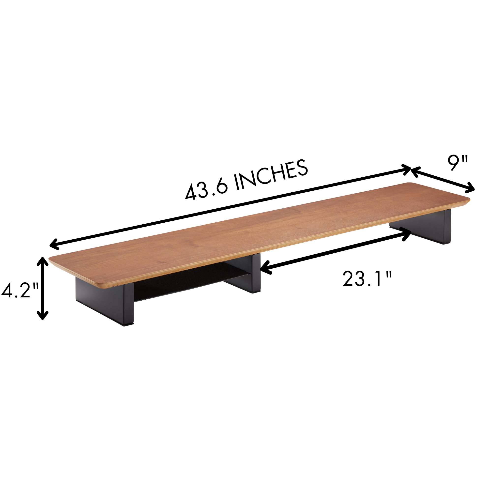 IVE Design Walnut Monitor Stand for Desk - Large 44 Inch Wood Shelf for 2 Monitors