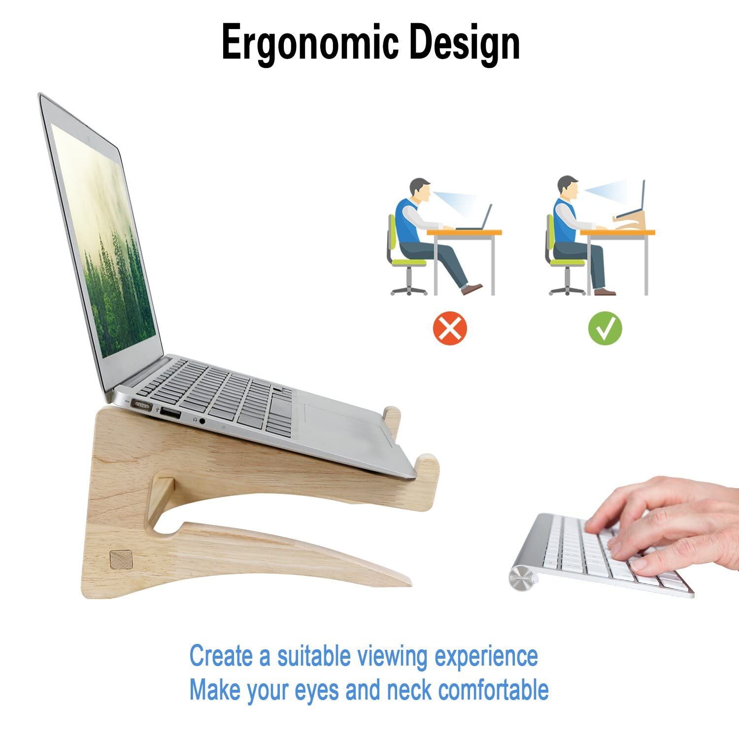 Ui U & I Laptop Stand, Wooden Laptop Stand, Detachable Wooden Notebook Holder Mount Stand For Desk, 11 14Inch Compatible With Ap