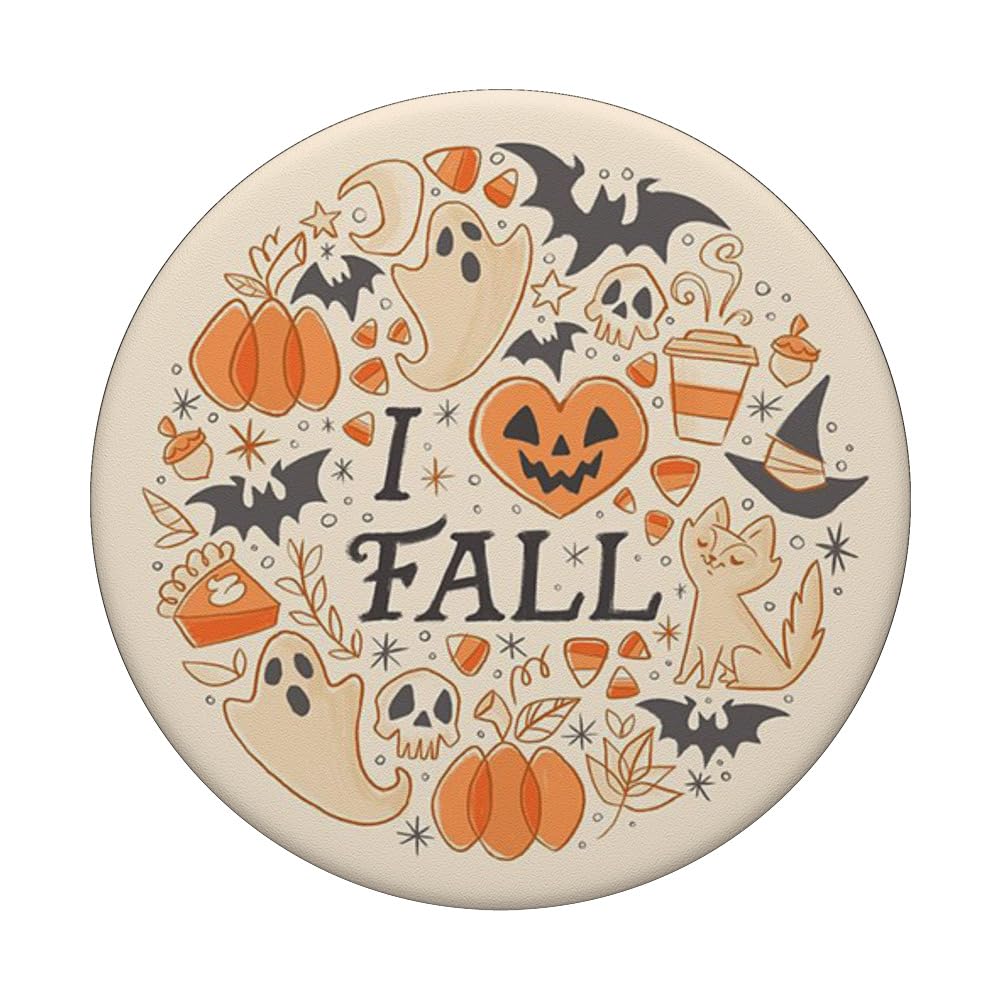 I Love Fall Season Pumpkin Cat Boo Skull Halloween Themed Popsockets Standard Popgrip
