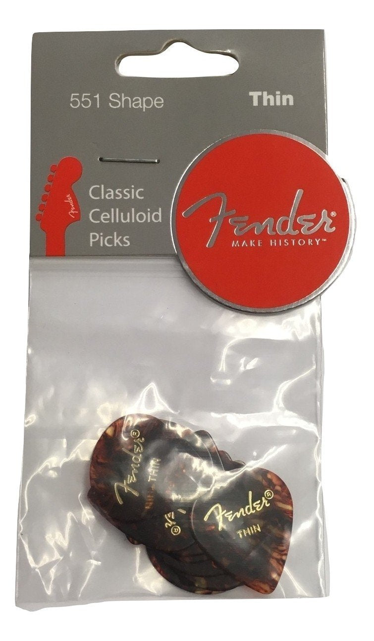 Fender Classic Celluloid Guitar Picks 551 Shape, Tortoise Shell, Thin, 12 Pack