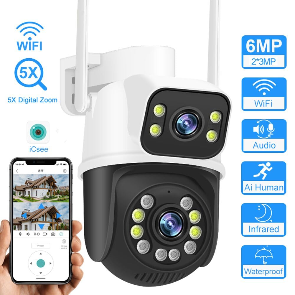 Ptz Wifi Outdoor Security Wireless 2X3Mp Dual Lens Linkage Human Detect Pan Tilt Digital Zoom Auto Tracking Home Surveillance Ca