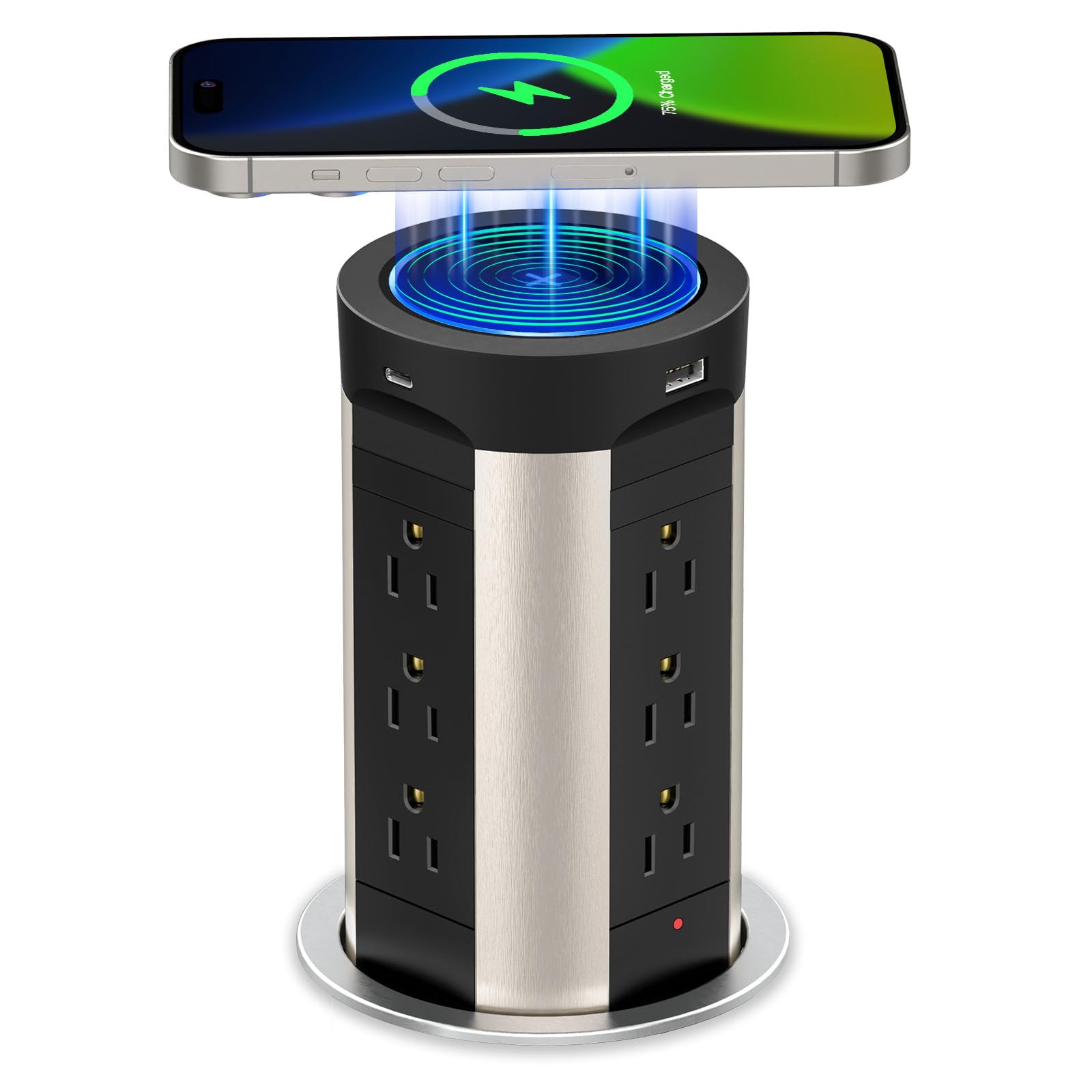 Automatic Pop Up Outlet For Countertop With 15W Wireless Charger, 75W Usb C Desk Charging Station,12 Outlets & 4 Usb Ports,4''Ho