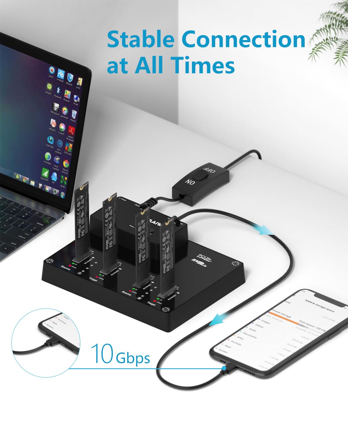Maiwo 4 Bay M.2 Nvme Docking Station, Tool Free Type  C To Nvme Ssd Enclosure, Support Offline Clone Duplicator And System Disk Clone Function (K3015P2)