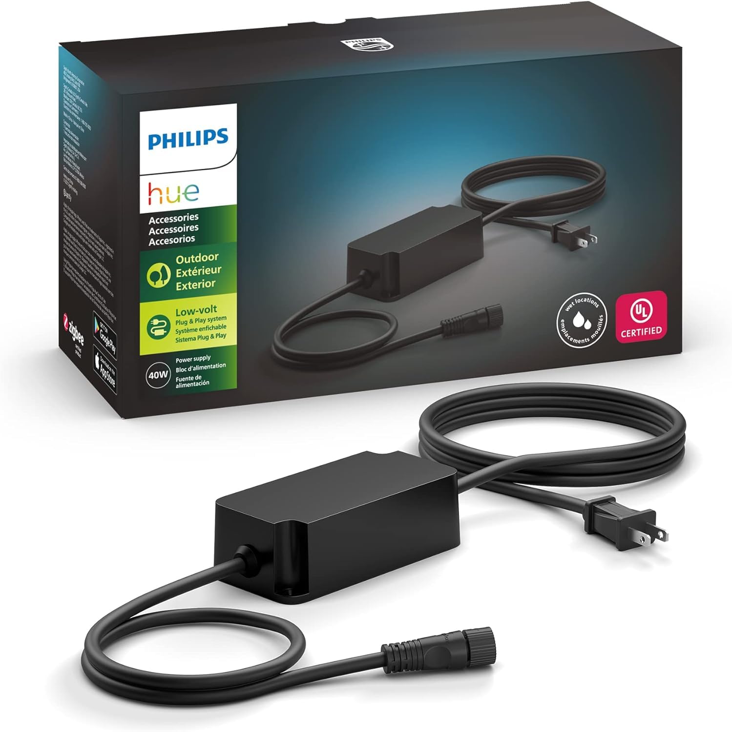 Philips Hue Outdoor 40W Power Supply, Black   Connect Multiple Hue Outdoor Low Voltage Lights Up To Total Of 40W   1 Pack   Requ