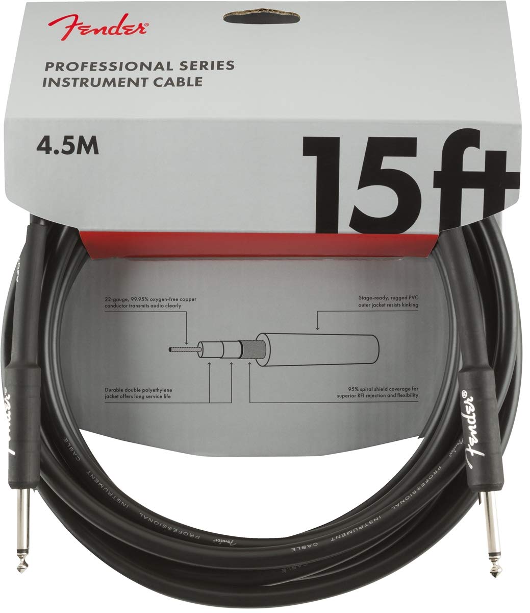 Fender Professional Series Instrument Cable, Straightstraight, Black, 15Ft