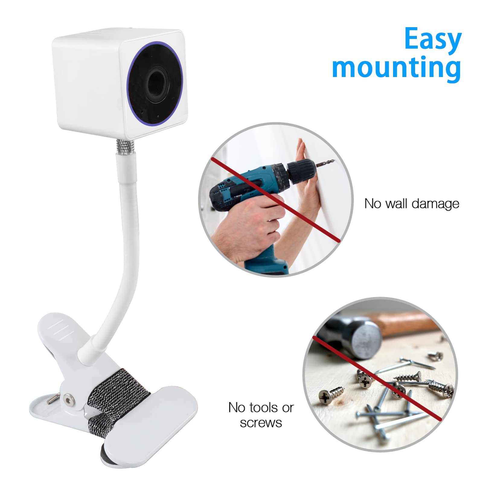 Okemeeo Gooseneck Camera Mount For Wyze Cam Og/V3/V3 Pro/Pan V3/Pan V2/Pan V1/Wyze Battery Cam Pro And More(Gooseneck Clip,2 Pack)