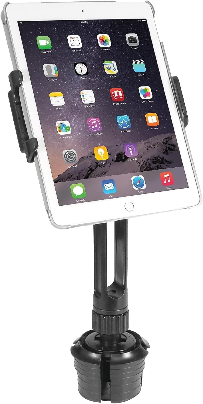 Macally Cup Holder Tablet Mount - Heavy Duty iPad Cup Holder Car Mount Stand or Tablet Holder for Car, Truck, and Vehicle - Fits