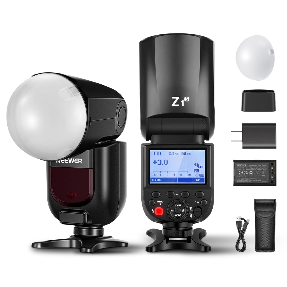 Neewer Z1 S Ttl Round Head Flash Speedlite For Sony With Magnetic Dome Diffuser, 76Ws 2.4G 1/8000S Hss Speedlight, 10 Levels Led