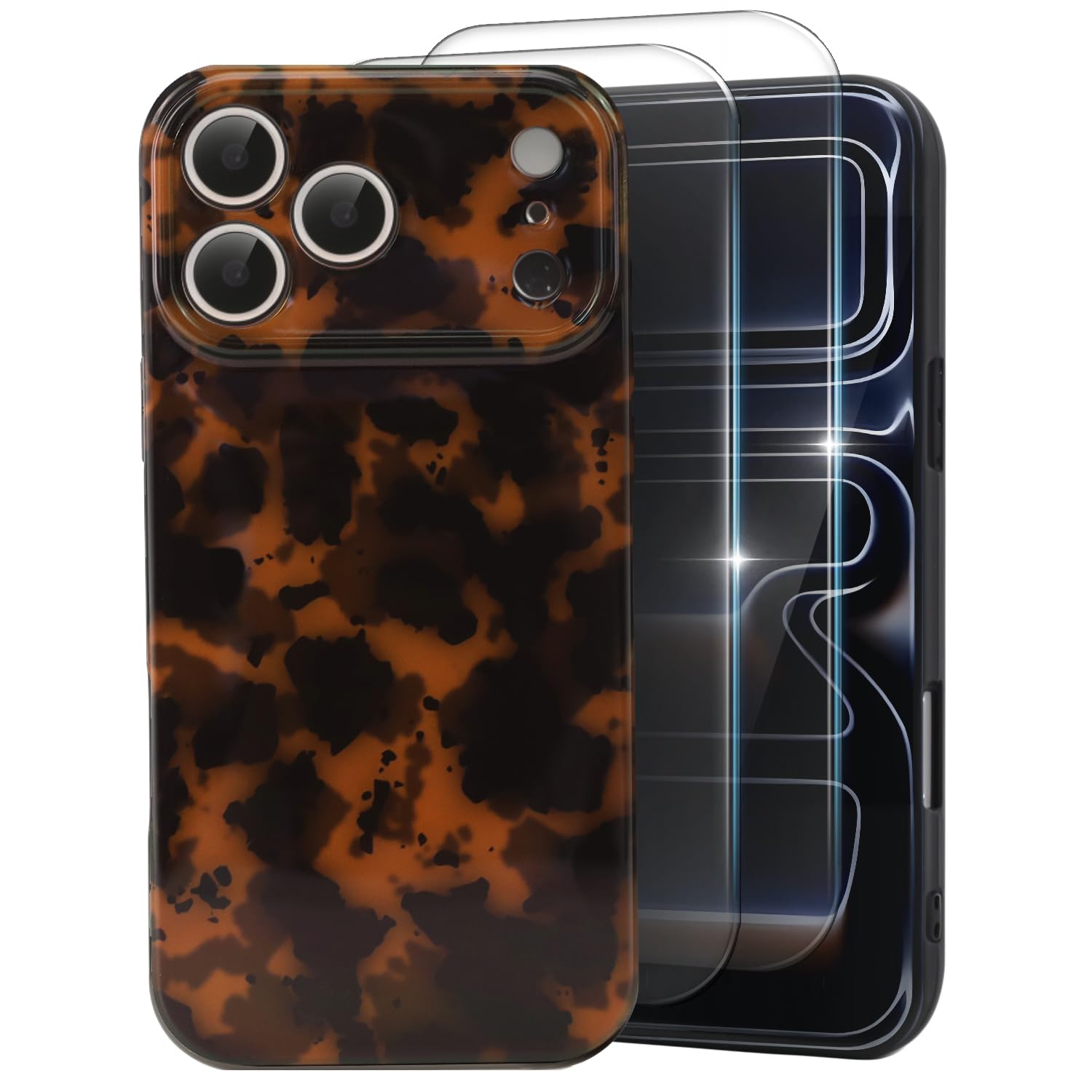 MYY Cute Phone Case for iPhone 17 Pro Max Case, [with 2X Screen Protector] Amber Leopard Full Camera Protective Slim Shockproof 