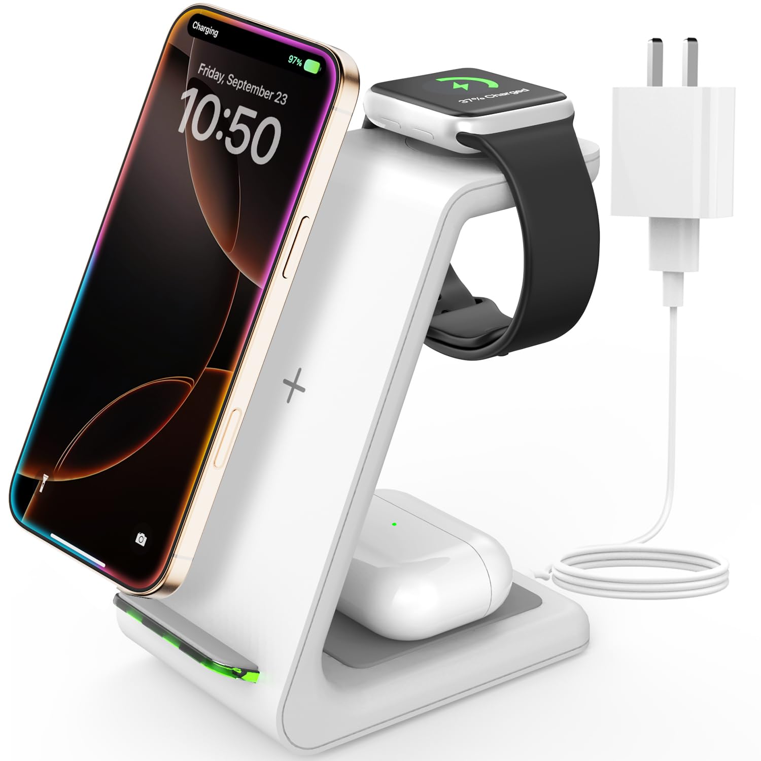 JoyGeek 3 in 1 Wireless Charging Station for Apple, Wireless Charger Stand for iPhone 16/15/14/13/12/11/SE/X/8 Pro Max Plus Mini
