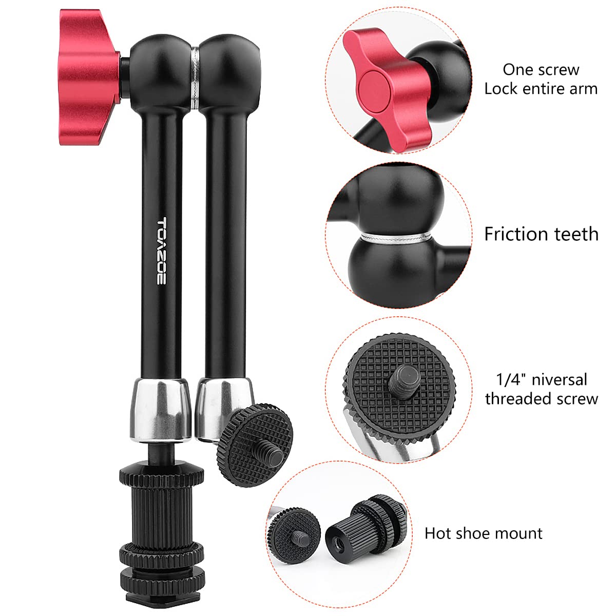 Toazoe 11 Inch Adjustable Articulating Friction Magic Arm & Super Clamp Set Compatible With Field Monitor, Video Light, Fill Lig