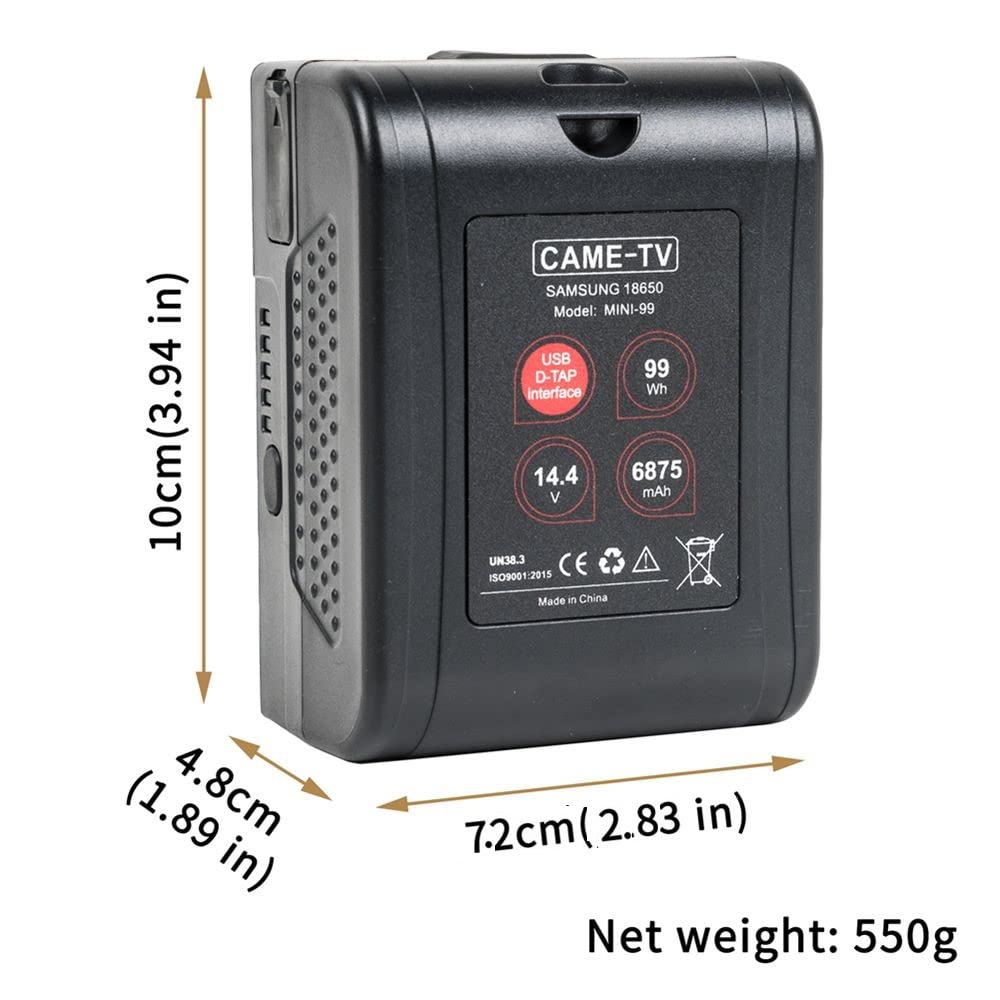 Came Tv Mini V Mount Battery 99Wh 6875Mah 15A Draw Rechargeable V Mount With 2 D Tap & 1 Usb For Blackmagic Bmpcc 4K/6K Pro/Sony