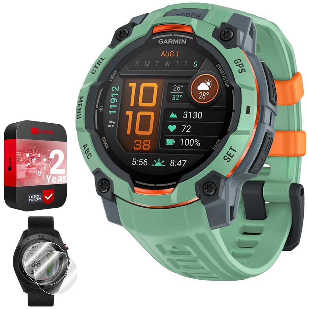 Garmin Instinct 3-45 mm Outdoor GPS Smartwatch, AMOLED, Neo Tropic w/Neo Tropic Band 010-02936-01 Bundle with 2 YR CPS Enhanced 