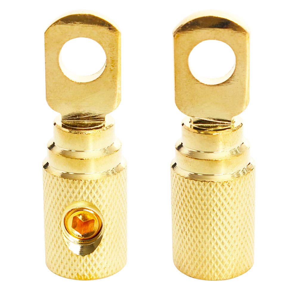 Car Audio Battery Terminal Connector Pure Brass Gold Plated 4 Gauge Car Audio Amp Input Reducers For 4 6 Gauge Wire 2Pcs