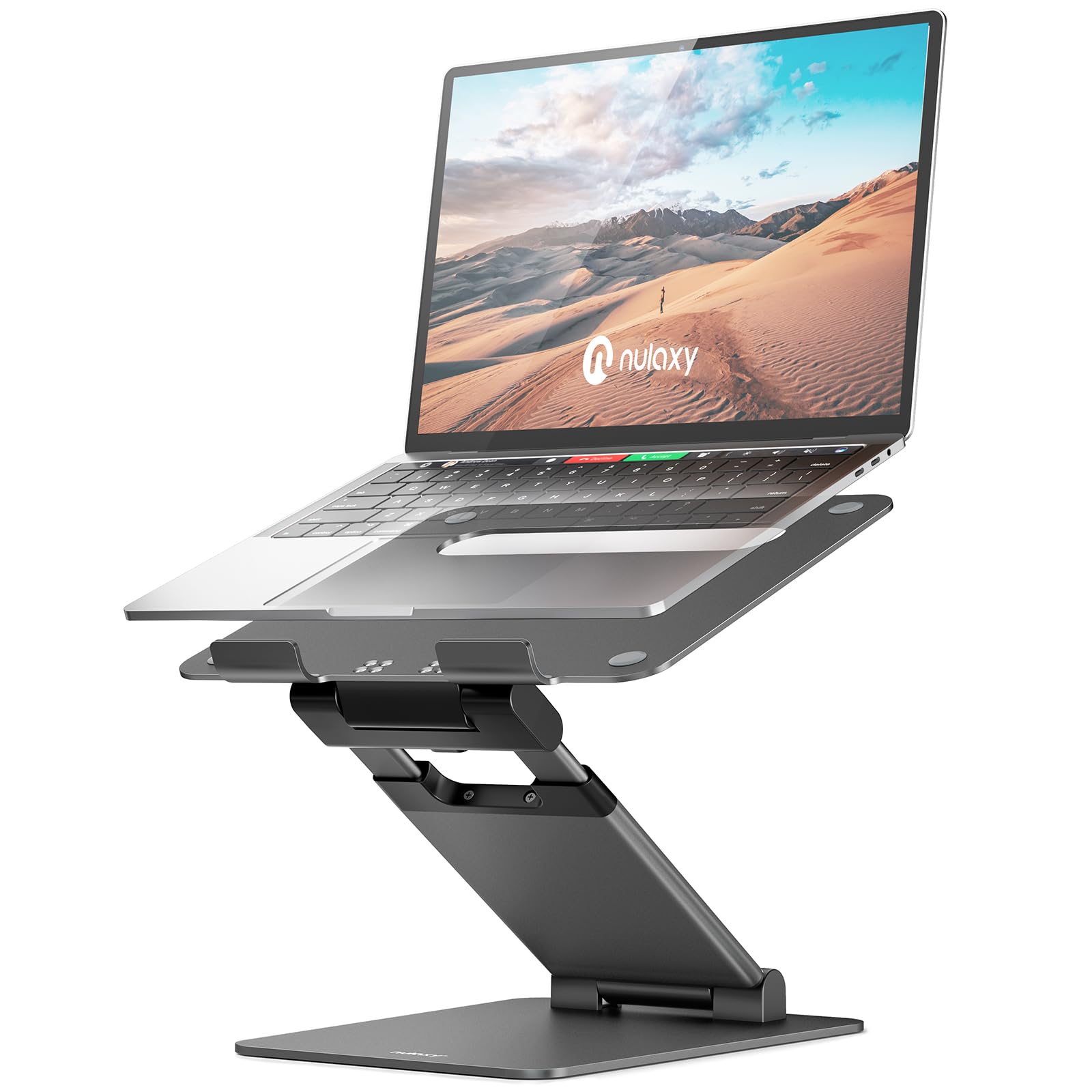 Nulaxy Height Adjustable Laptop Stand For Desk, Dual Foldable Aluminum Computer Riser, Pull Out Design Ergonomic Sit To Notebook Holder Convertor, Compatible With All 10 17' Laptops, Tablets, Gray