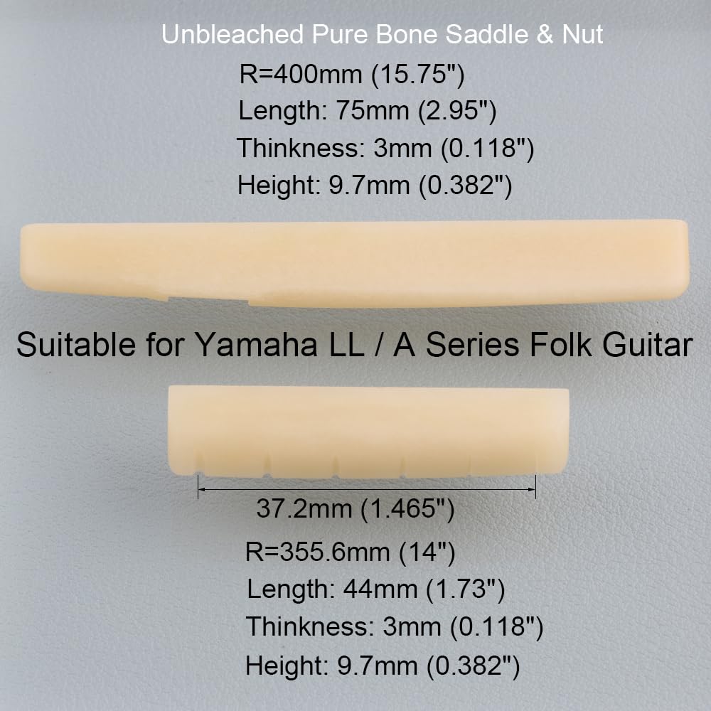 Lywsmsk Unbleached Acoustic Guitar Bone Nut & Saddle Set For Ymh Ll &A Series Acoustic Guitar 44Mm / 75Mm