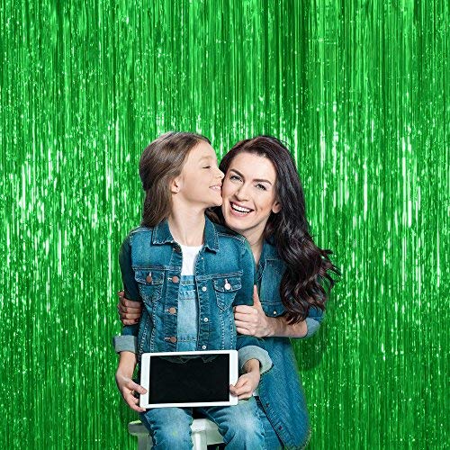 Metallic Green Fringe Tinsel Curtains 3 Pack 3 Feet X 8 Feet Christmas Photo Booth Props Mardi Gras Photo Backdrop St Patrick'S