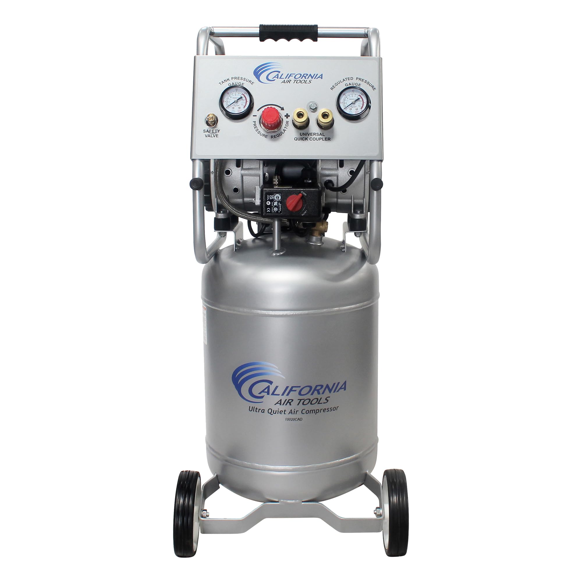 California Air Tools 10020Cad 2.0 Hp Ultra Quiet And Oil Free Air Compressor, 10 Gallon Steel Tank With Wheels, 70 Dba Noise Lev