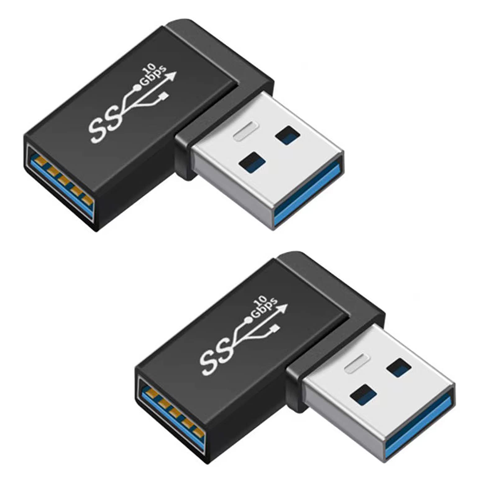 Xczzyb 90 Degree Right Angle Usb 3.0 Male To Female Expansion Adapter For Connecting Mobile Hard Disk, U Disk, Wireless Network Card, Camera, Mouse, Keyboard, Etc.   Black 2Pack