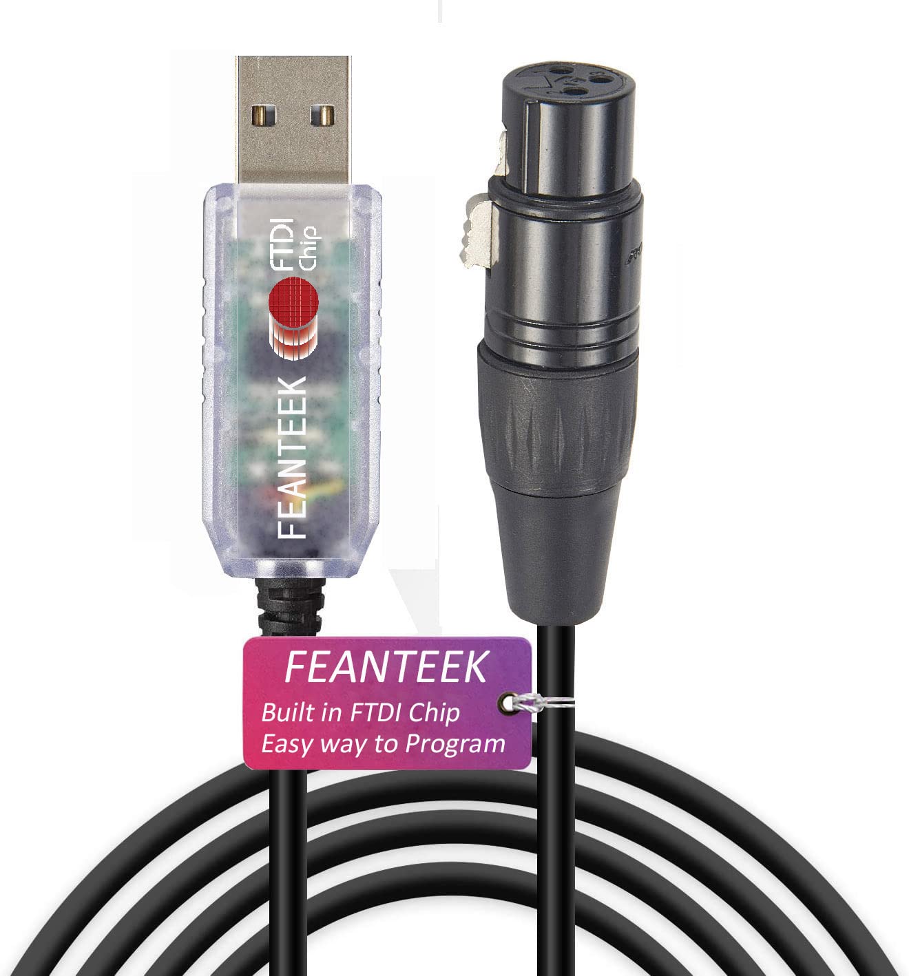 Feanteek Usb To Dmx Cable Rs485 Adapter Converter 3Pin Xlr Female Dmx512 Interface Freestyler Software Pc Control Dimmer Cable W
