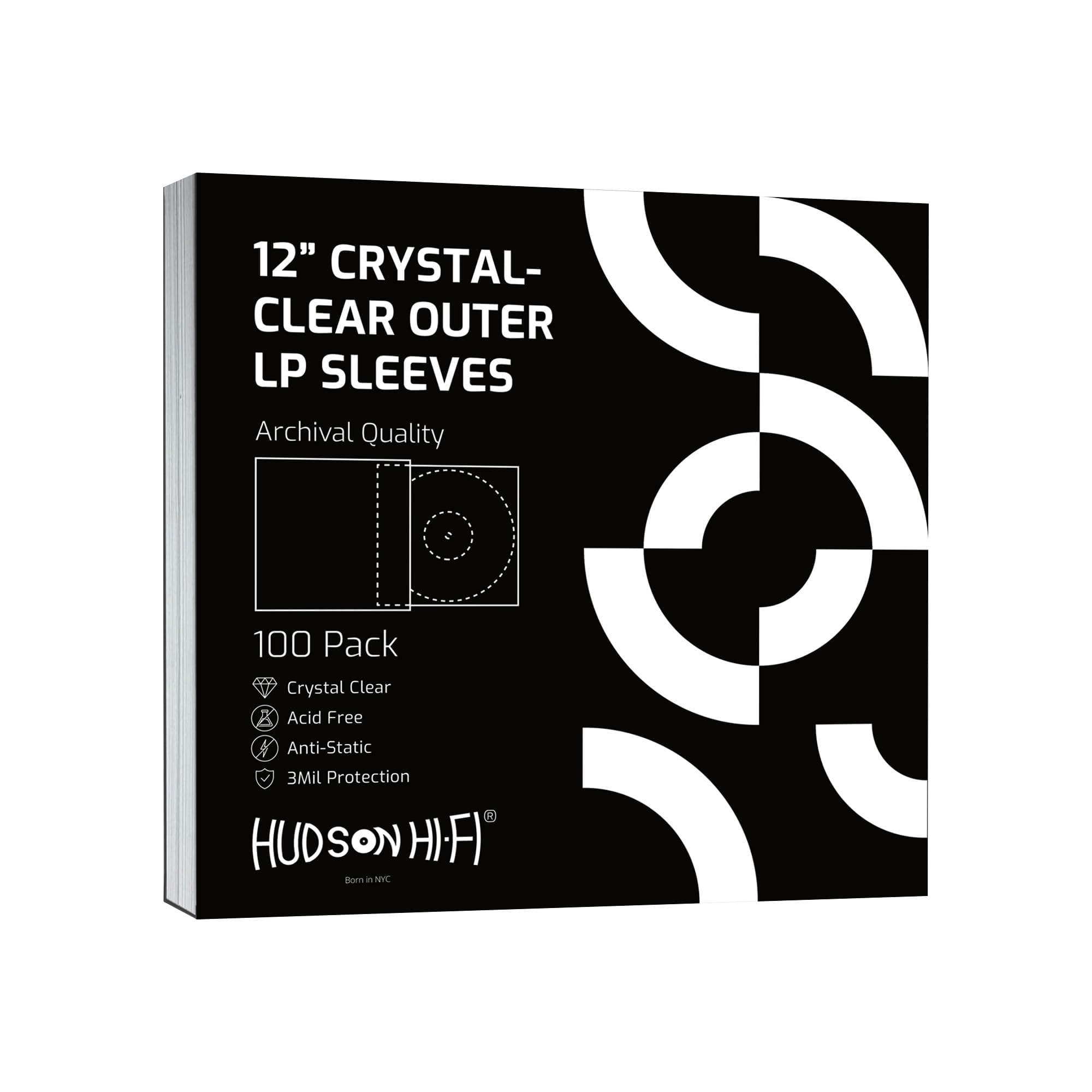 Hudson Hi-Fi Flexible Archival-Grade Vinyl Jacket Outer Sleeves - 100 Pack - Crystal Clear Polypropylene, Anti-Static & Acid-Fre