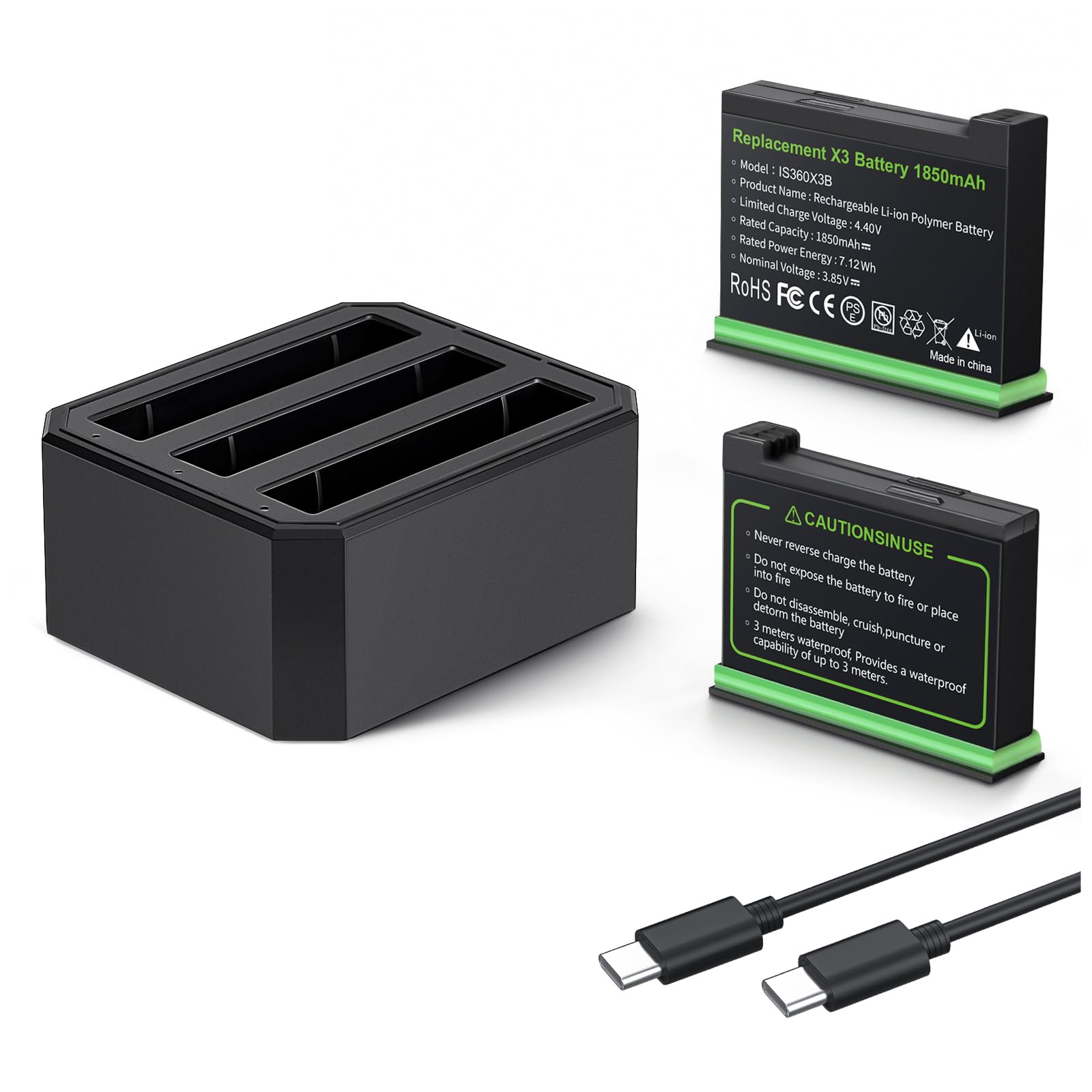 2 Packs Replacement 360 X3 Batteries & 3 Channel Charger Hub, Compatible With Insta360 X3, 1850Mah Battery For Insta360 X3 Acces