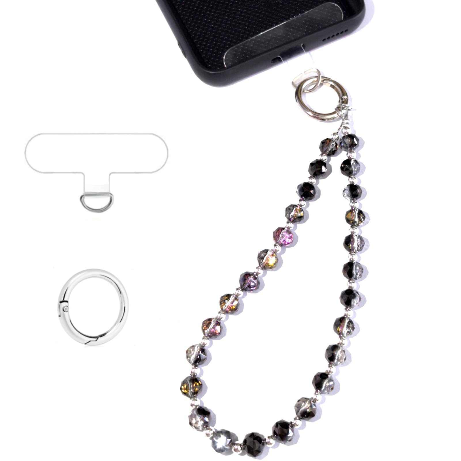 Acofect Crystal Beaded Phone Wrist Strap Charm Chain Wristlet Cellphone Lanyard Bracelet Keychain with Tether Tab Hands-Free