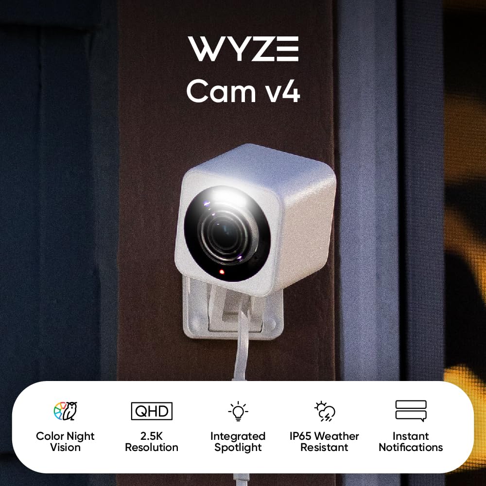 Wyze Cam v4 2.5K QHD WiFi Security Camera, Indoor/Outdoor, Black
