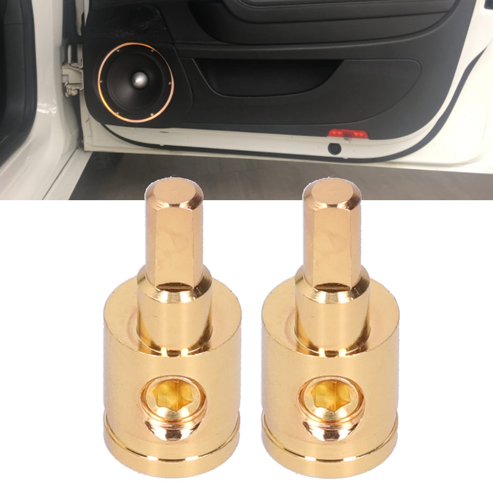 Power Wire Reducer, 2Pcs 0Ga Pure Copper Gold Plated Wire Reducer Terminal Connector For Car Audio Amplifier Modification