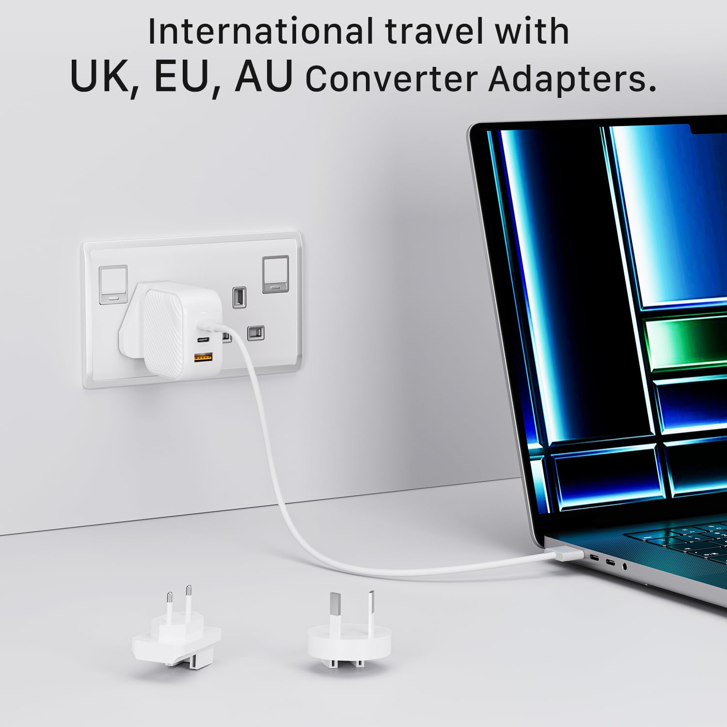 Invzi International Universal Travel Converter With Uk, Eu, Au Adapter For Invzi Ganhub 100W Docking, Ganhub 140W 100W, 65W, 67W