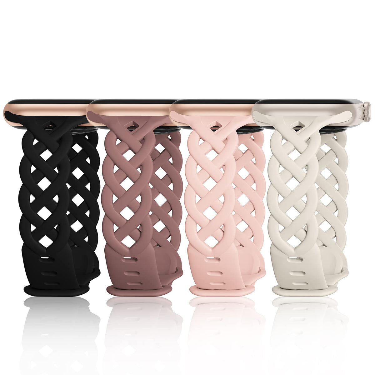 4 Pack Silicone Braided Sport Bands For Apple Watch 38Mm 40Mm 41Mm 42Mm 44Mm 45Mm 49Mm