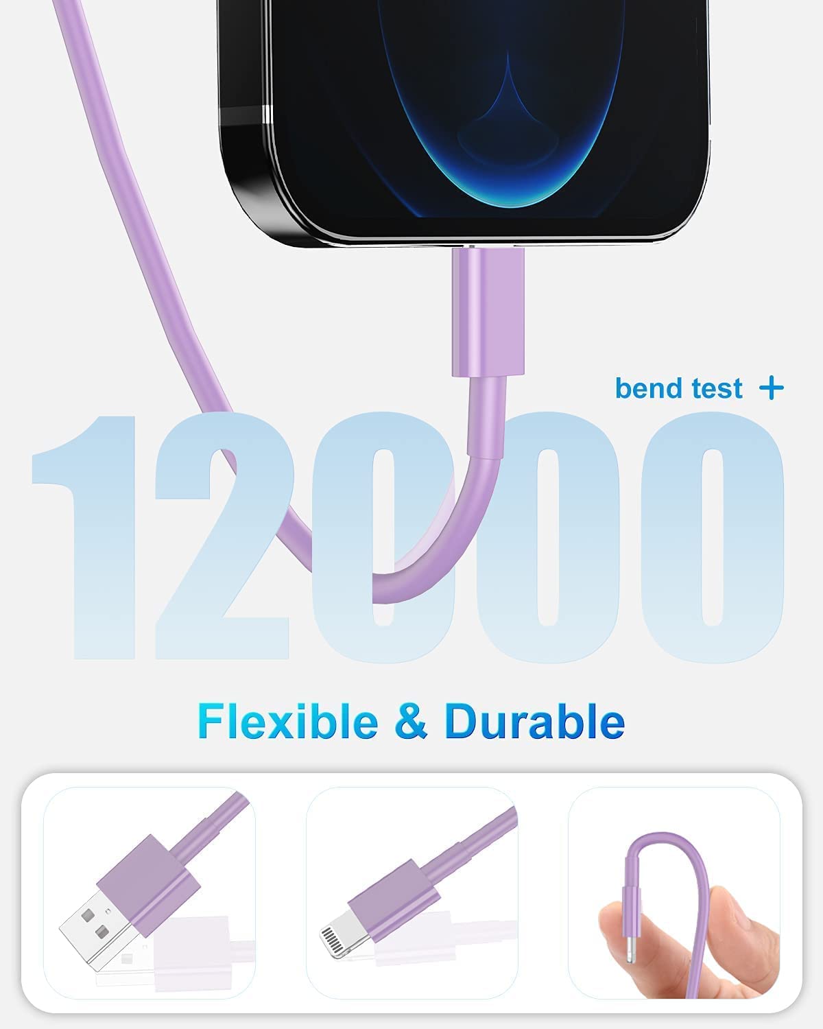 4 Pack [Apple Mfi Certified] Apple Charging Cables 1Ft, Iphone Chargers Lightning Cable 1 Foot, Fast Iphone Charging Cord For Iphone 14/14Pro/13/13Pro/12/11/11Pro/11Max/ X/Xs/Xr/Xs Max/8, Ipad(Purple)