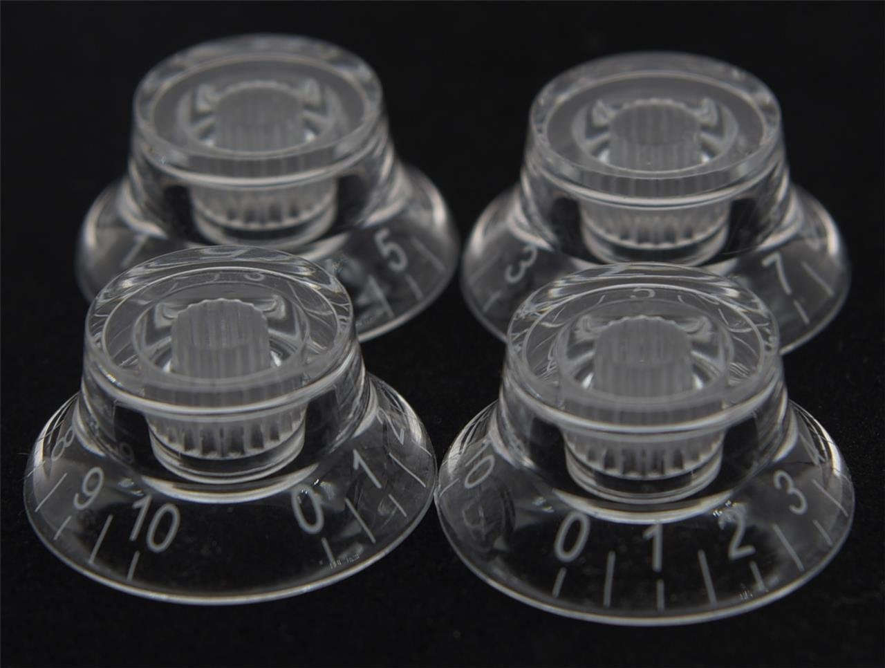 Dopro 4Pcs Clear W/White Number Lp Guitar Bell Knobs Top Hat Knobs For Epi Les Paul/Import Guitar Bass W/Coarse 5.8Mm Split Pots