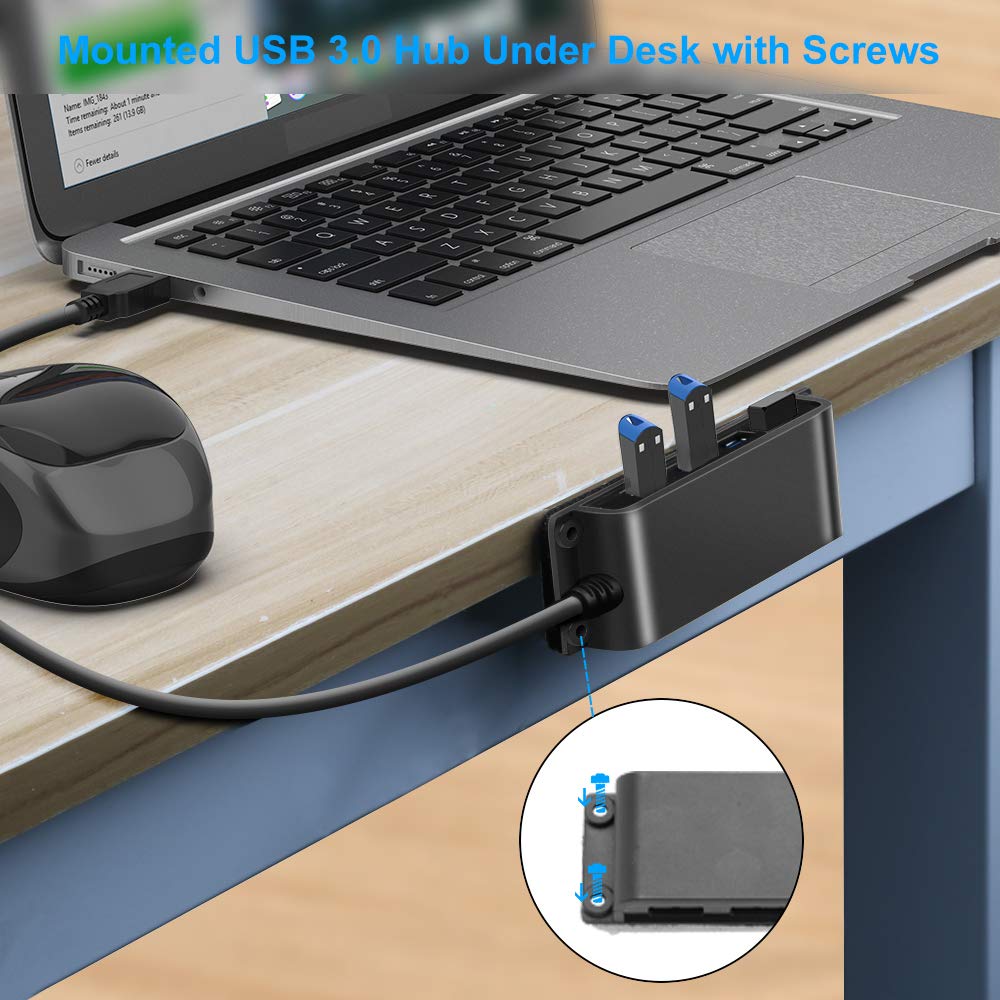 4 Port Usb 3.0 Portable Desk Hub,Fixable Usb Data Hub 3.0 With 3.3Ft/100Cm Cable For Macbook, Mac Pro/Mini, Imac, Xps, Surface Pro, Notebook Pc, Usb Flash Drives, Mobile Hdd,Computer And More