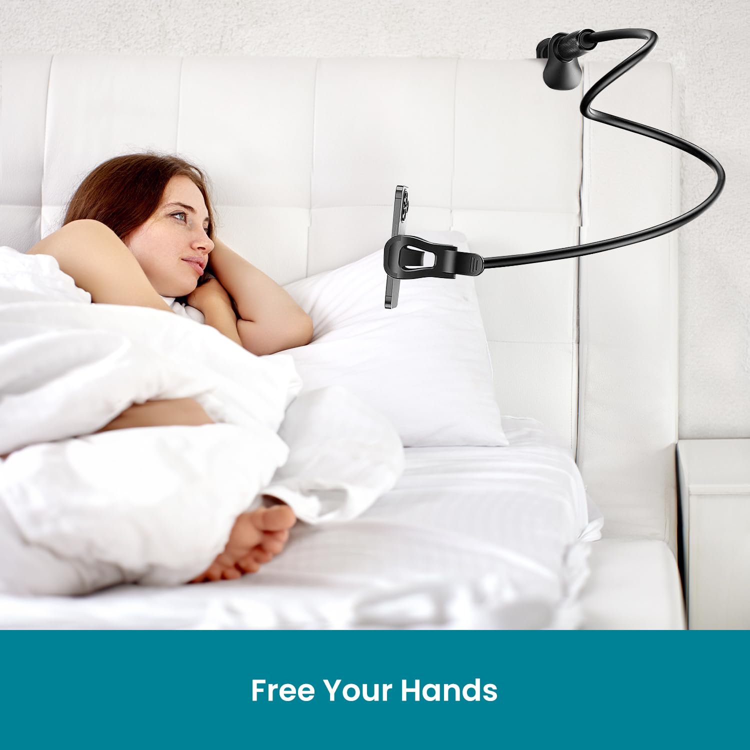 Limostudio Gooseneck Phone Holder 30-Inch Long Flexible Arm With Clamp, 360 Degree Swivel Rotatable For Photo Desk Table Headboa