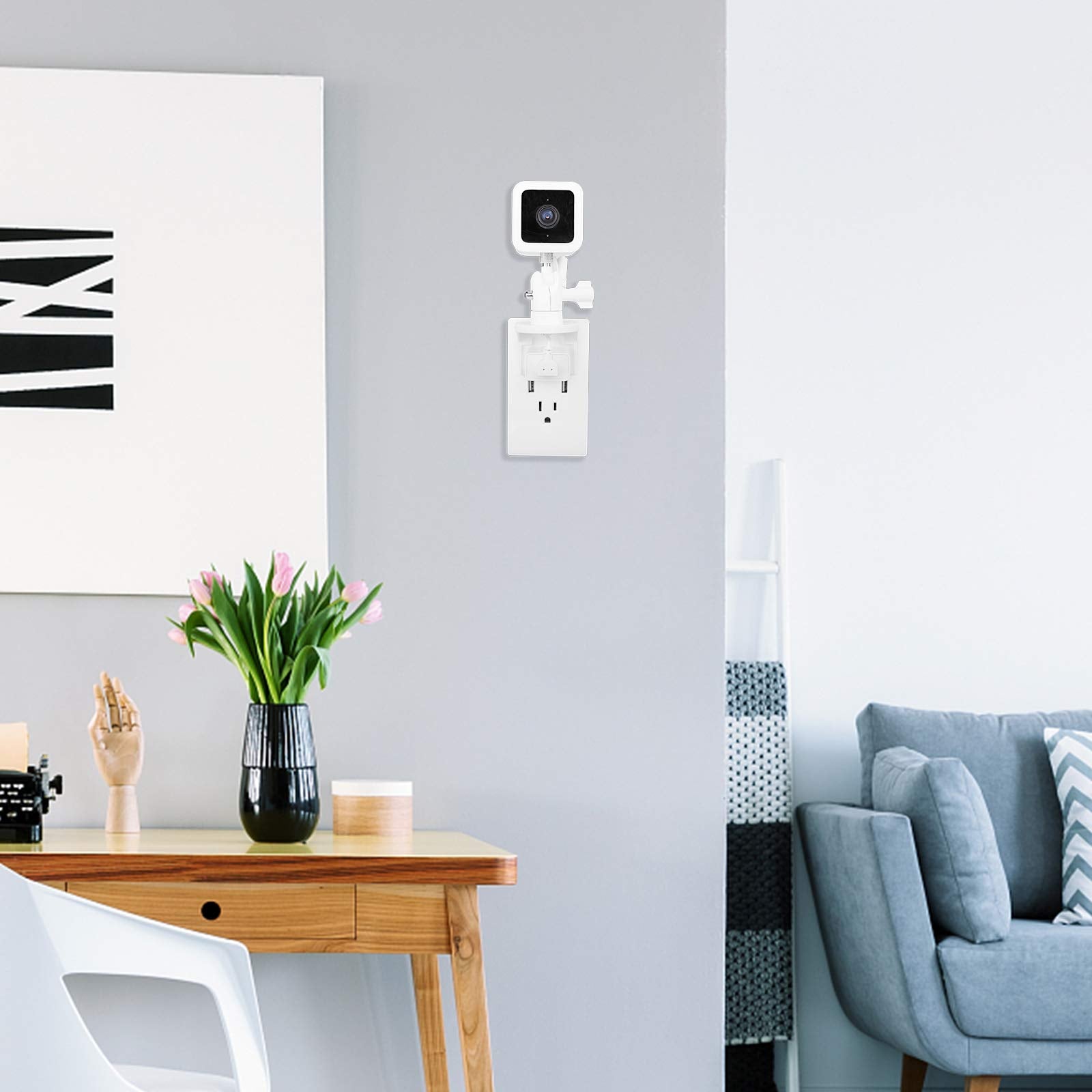 Outlet Wall Mount For Wyze Cam V3, Plug In Wall Mount Holder And Cable For Wyze Cam V3 Camera, Space Saving Mounting Bracket Without Messy Wires Or Wall Damage (2 Pack)