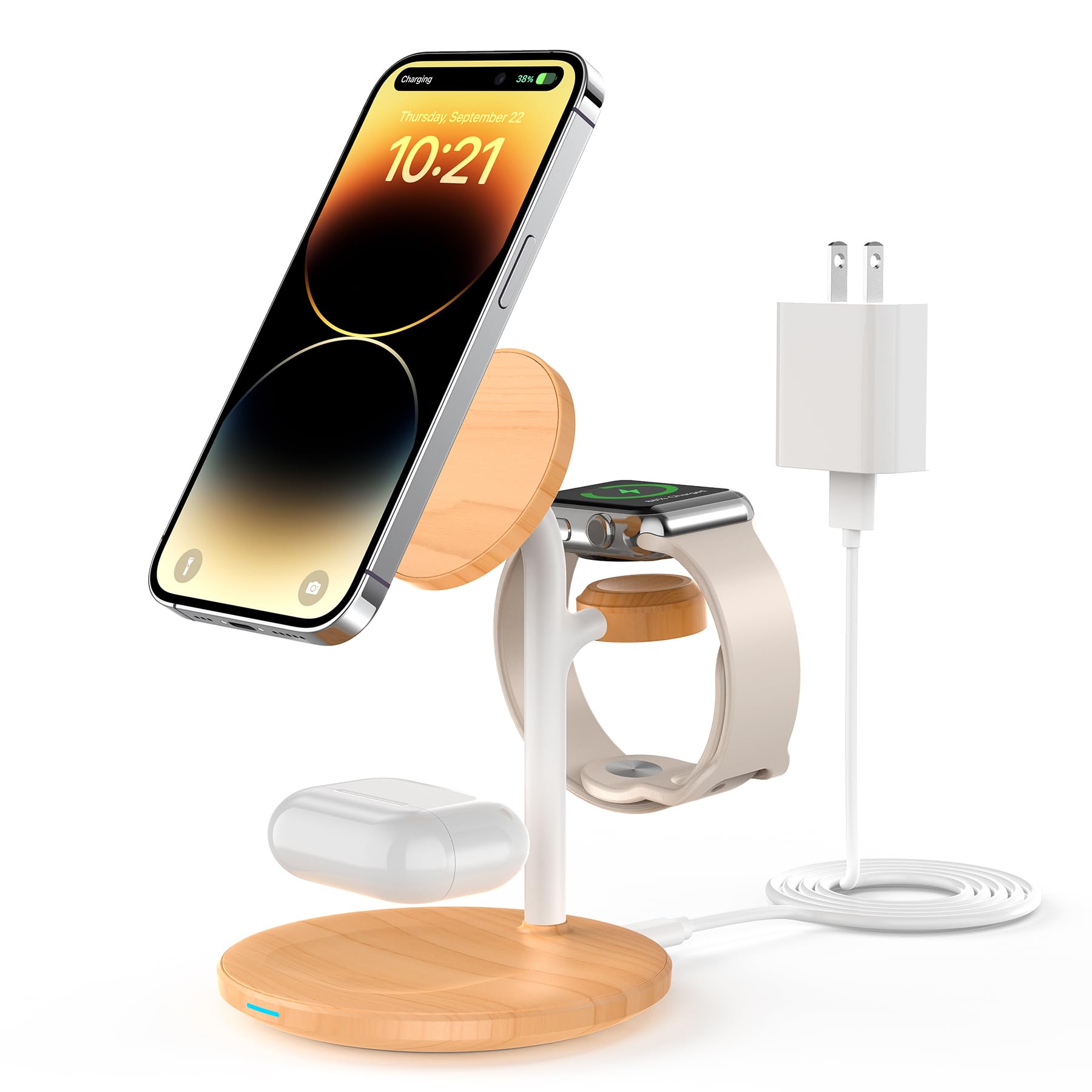 XooFly 3 in 1 Wireless Charging Station for Apple Devices,Fast Wireless Mag-Safe Charger Stand with 20W Adapter for iPhone 17 16