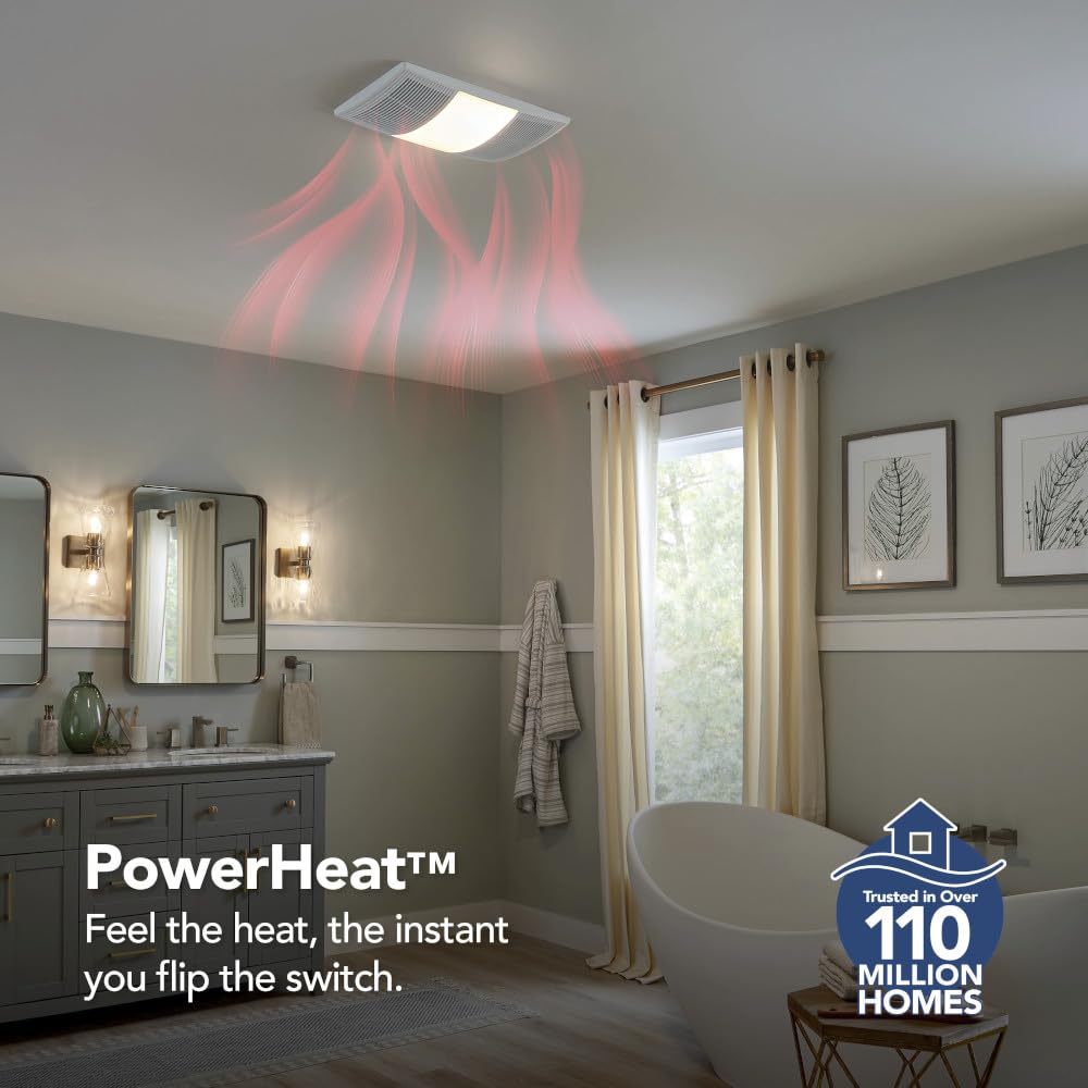 Broan Nutone Bhfled110 Powerheat Bathroom Exhaust Fan, Heater, And Led Light Combination, 110 Cfm