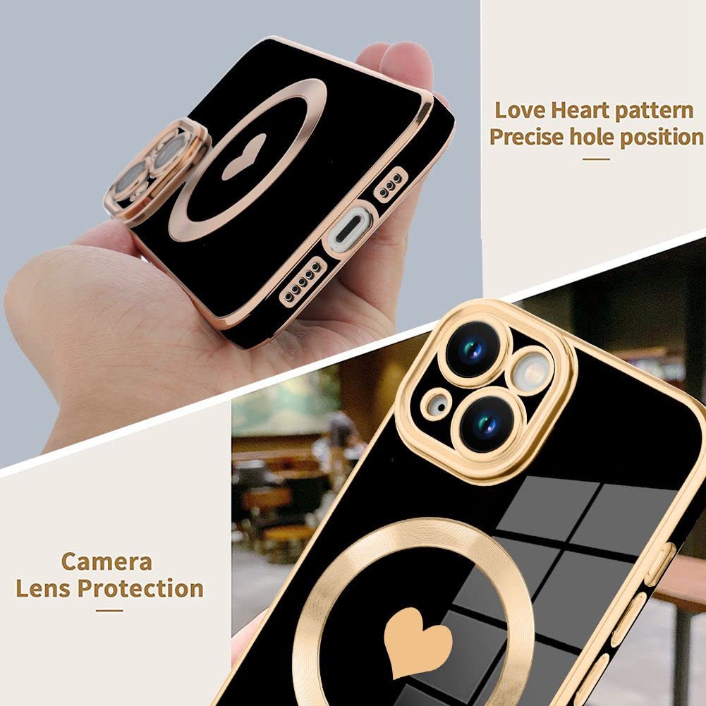 Tharlet Magnetic For Iphone 14 Plus Case [Compatible With Magsafe] Cute Love Luxury Plating Edge Bumper Case With Full Camera Le