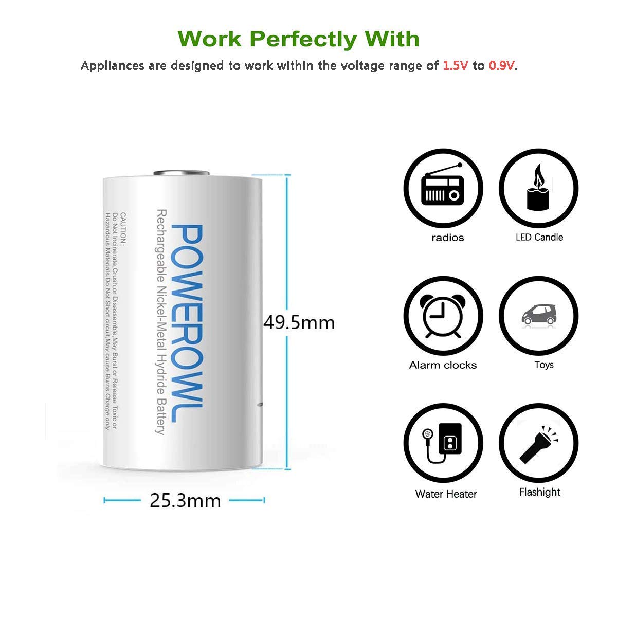 Powerowl Rechargeable C Batteries Nickle Metal Hydride 5000Mah Low Self Discharge Nimh C-Cell Battery (4 Pack)