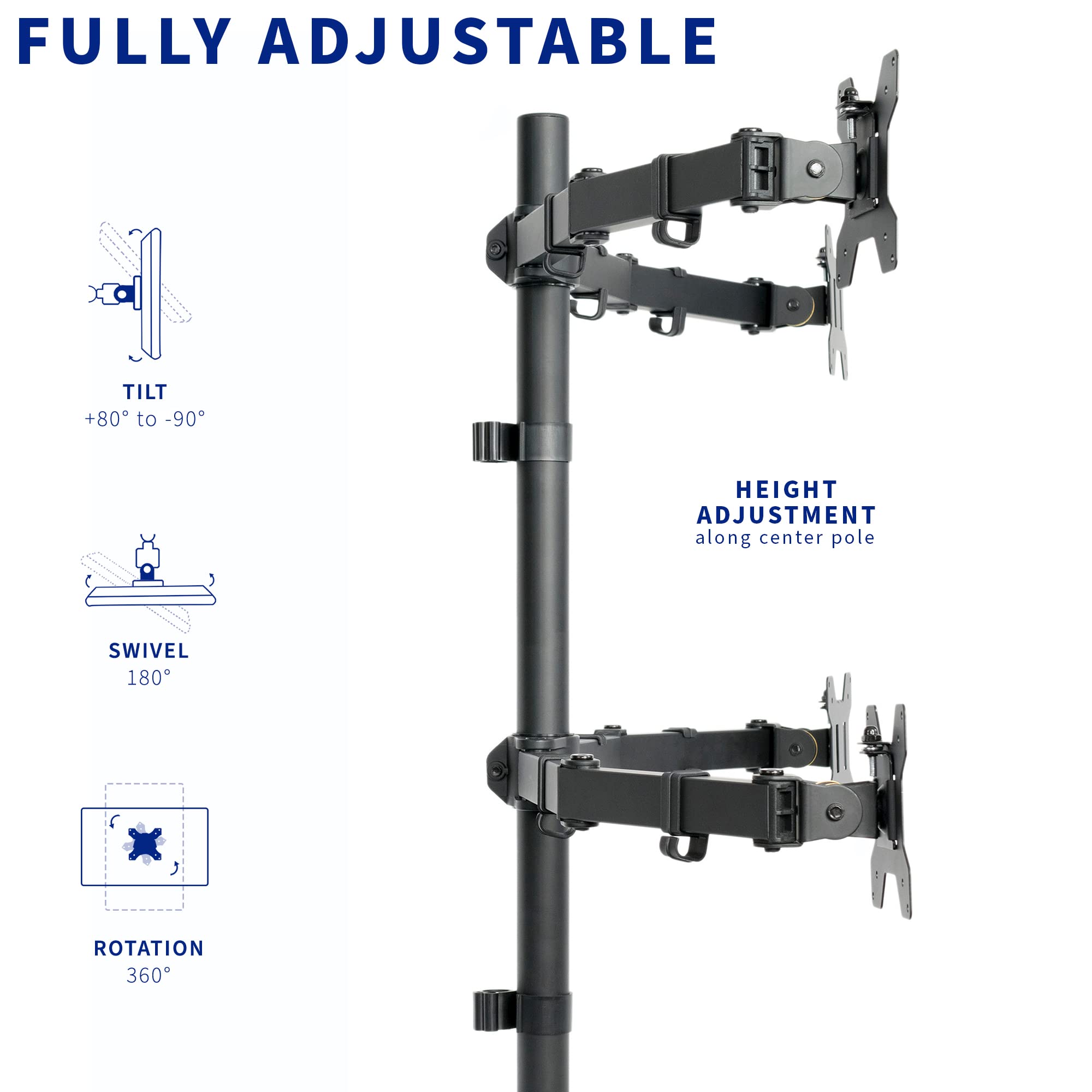 VIVO Quad 13 to 30 inch LCD Monitor Desk Mount, Fully Adjustable Stand with Tilt and Swivel, Holds 4 Screens with Max VESA 100x100, STAND V004
