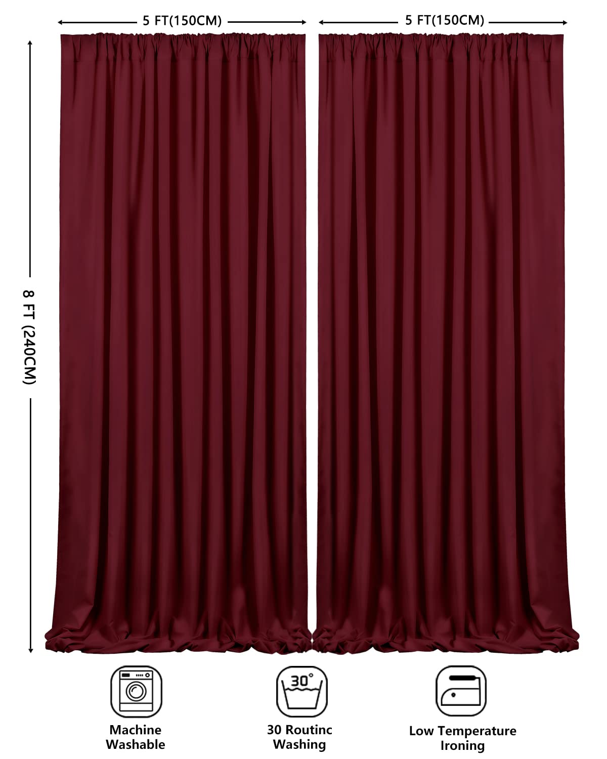 Luoluohouse 10Ftx8Ft Burgundy Backdrop Curtains Polyester Backdrop Fabric Home Party Backdrop Drapes For Wedding Backdrop Panels