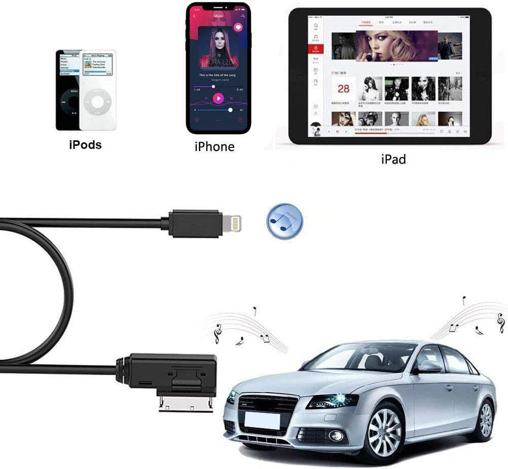 Car Audio Charging Adapter Cord Compatible With Apple Iphone 12 11 Xs Max Xr X 8 7 6 For Audi A3/A4/A5/A6/A8/S4/S6/S8/Tt, Ami Mm